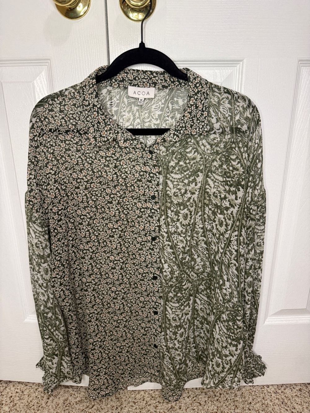 ACOA Olive asymmetrical Patterned Button-Down Shirt